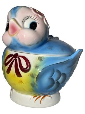 Lefton Bluebird Cookie Jar 1950s Kitchie Handpainted ESD Japan Rare Bright 7169